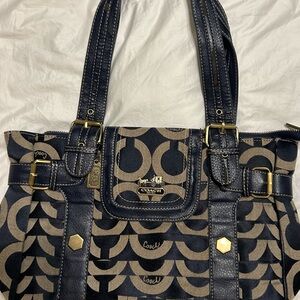 Coach Navy and Tan Signature Tote Bag